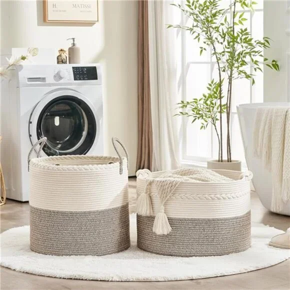 Large Blanket Basket (20"x13"),Woven Baskets for storage Baby Laundry Hamper - Picture 4 of 7